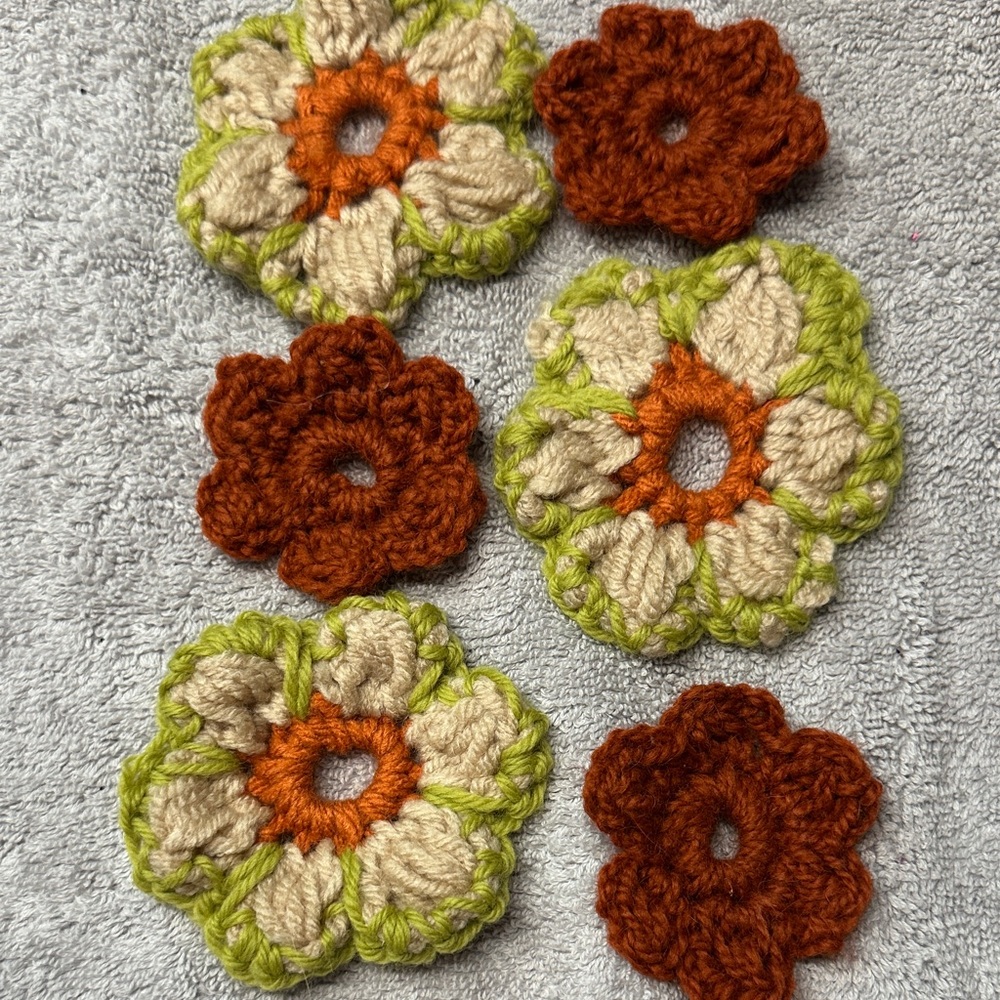 Handmade Crochet Flower Kids Hat Accessory - Green, Orange, Brown